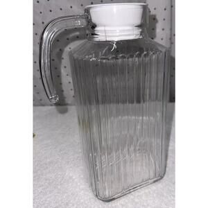 Luminarc Ribbed Glass Water Juice Refrigerator Pitcher W/ Handle & Lid